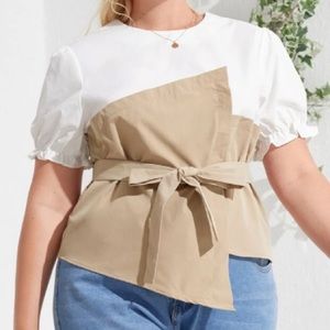 Plus Two Tone Blouse w/Removable Belt, 2XL/US16, NWT